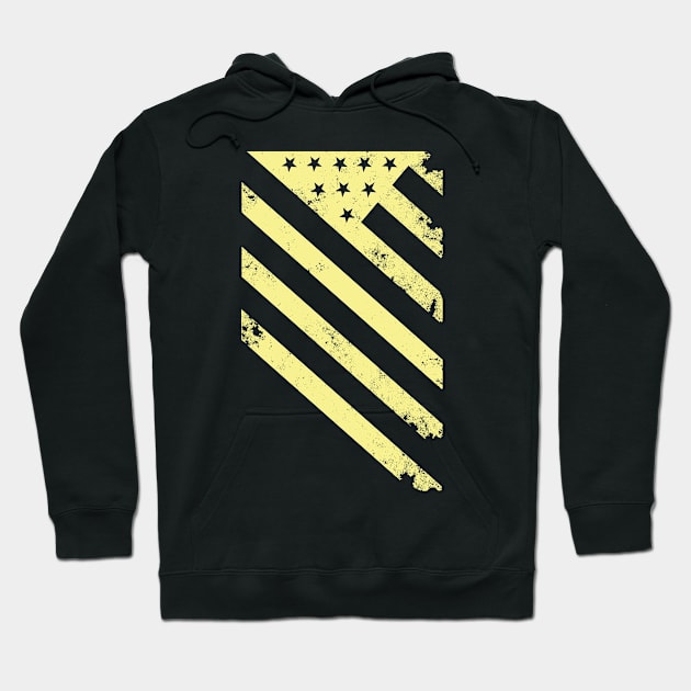 Yellow Distressed American Diagonal Flag USA Patriotic Hoodie by DazzlingApparel